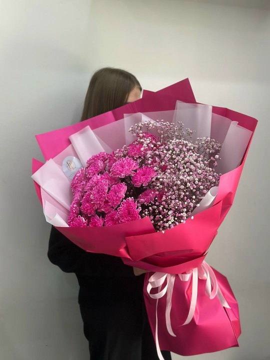 Фото Дуэт хриз и гипсофил размер М